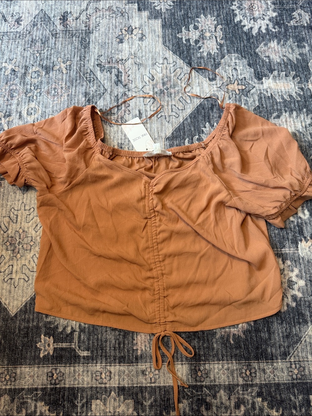 Pink Rose Rust Drawstring Puff Sleeve Crop Top